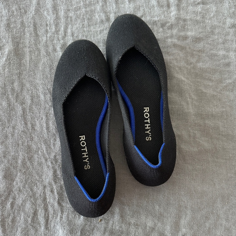 Rothy's Black Flats with Blue Trim